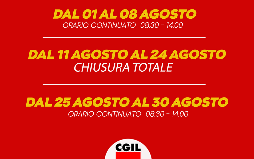 Comunicazione di servizio – orario Agosto –