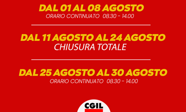 Comunicazione di servizio – orario Agosto –