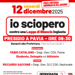 Sciopero generale del 12 dicembre: presidio a Pavia davanti alla Prefettura