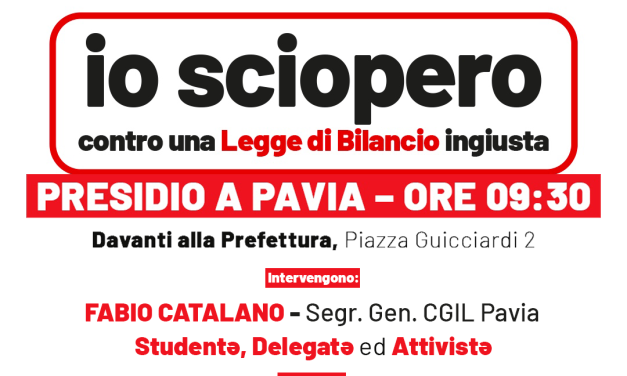 Sciopero generale del 12 dicembre: presidio a Pavia davanti alla Prefettura